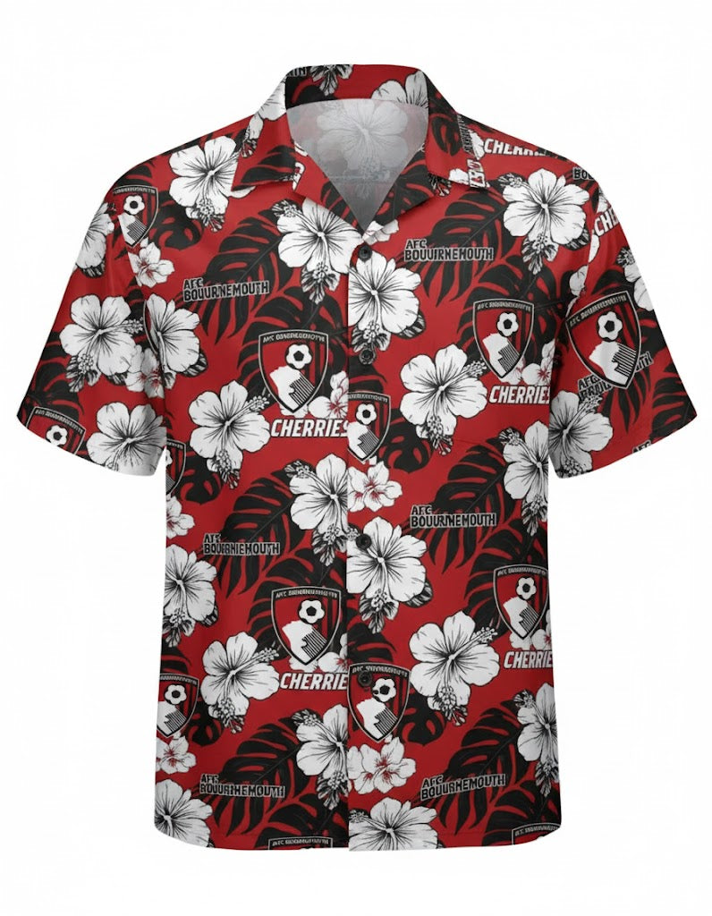 AFC Bournemouth Hawaiian Shirt - Red Hibiscus Floral Cherries Fan Shirt - LeagueLockerGear