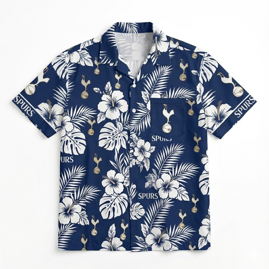 Tottenham Hotspur Hawaiian Shirt - Navy Blue Tropical Floral Fan Apparel - LeagueLockerGear