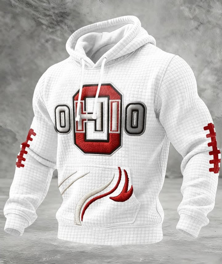 Ohio State Buckeyes Football Hoodie - White Quilted Pullover with 3D Embroidered Style Graphics - LeagueLockerGear