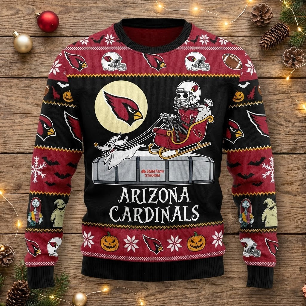 Arizona Cardinals Nightmare Before Christmas Ugly Sweater - NFL Football Fan Holiday Gift Jumper - LeagueLockerGear