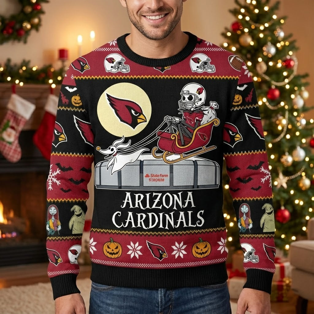 Arizona Cardinals Nightmare Before Christmas Ugly Sweater - NFL Football Fan Holiday Gift Jumper - LeagueLockerGear