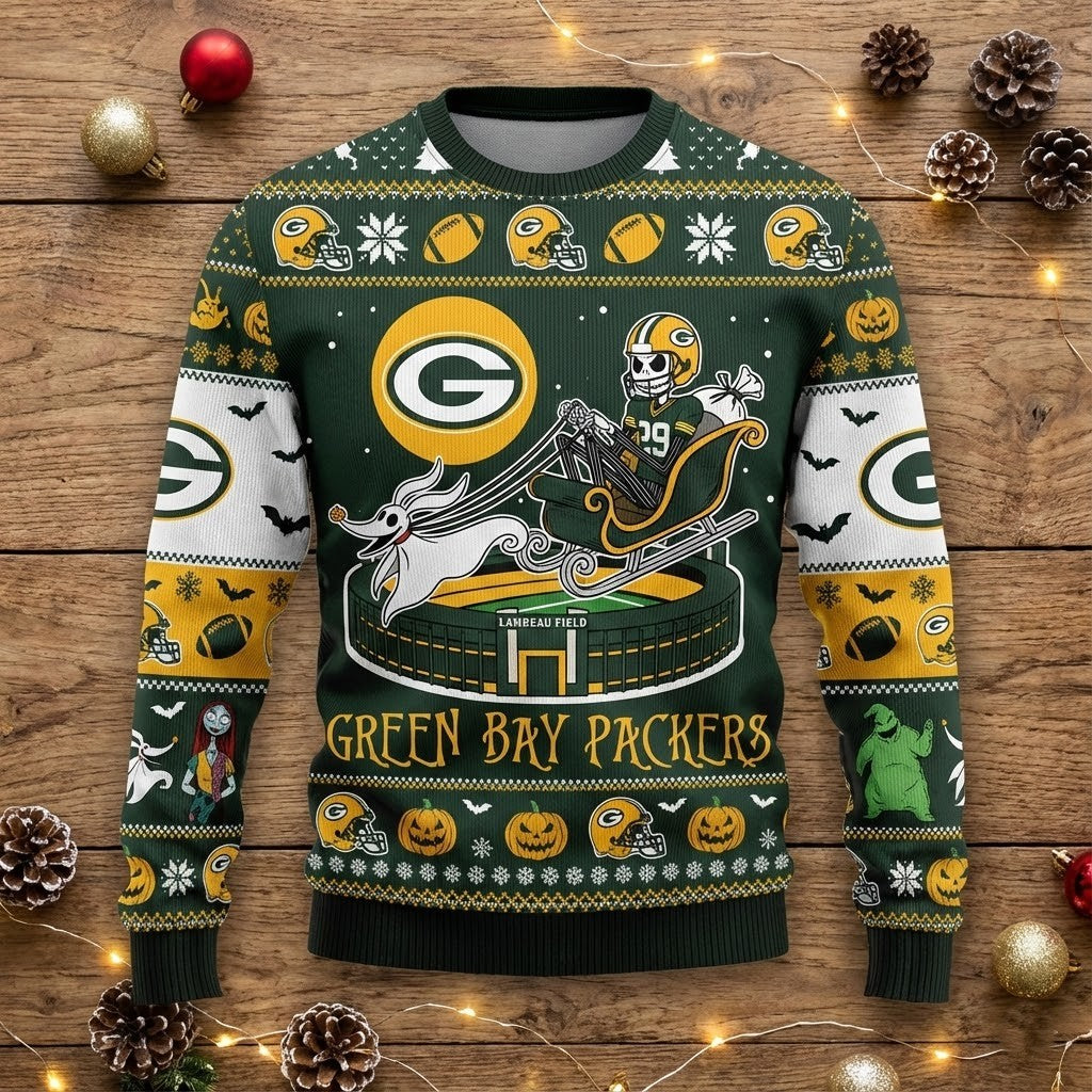 Green Bay Packers Nightmare Before Christmas Sweater - NFL Ugly Christmas Sweater - LeagueLockerGear