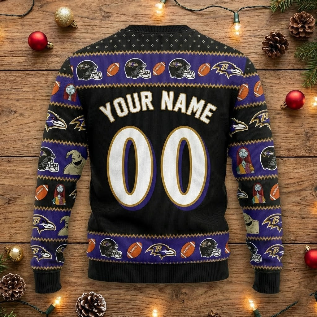 Baltimore Ravens Nightmare Before Christmas Sweater - NFL Jack Skellington Ugly Christmas Jumper - LeagueLockerGear
