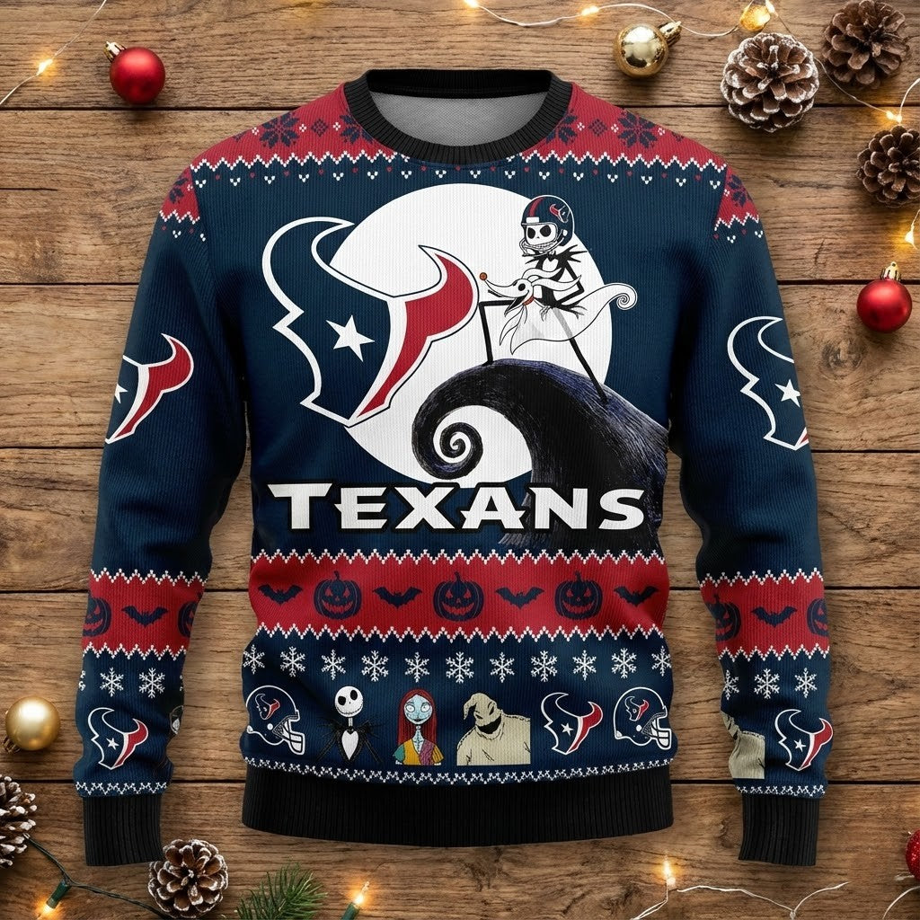 Houston Texans Nightmare Before Christmas Sweater - NFL Jack Skellington Ugly Christmas Jumper - LeagueLockerGear