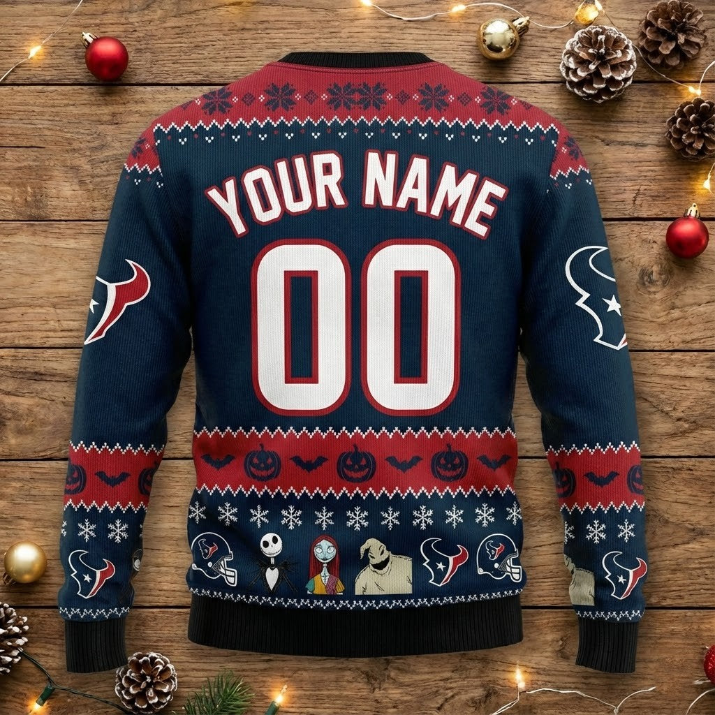 Houston Texans Nightmare Before Christmas Sweater - NFL Jack Skellington Ugly Christmas Jumper - LeagueLockerGear