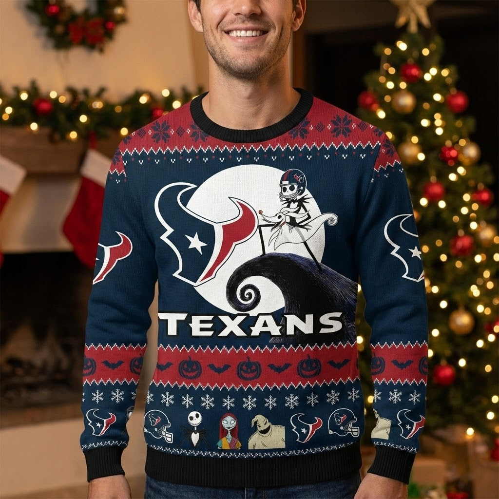 Houston Texans Nightmare Before Christmas Sweater - NFL Jack Skellington Ugly Christmas Jumper - LeagueLockerGear