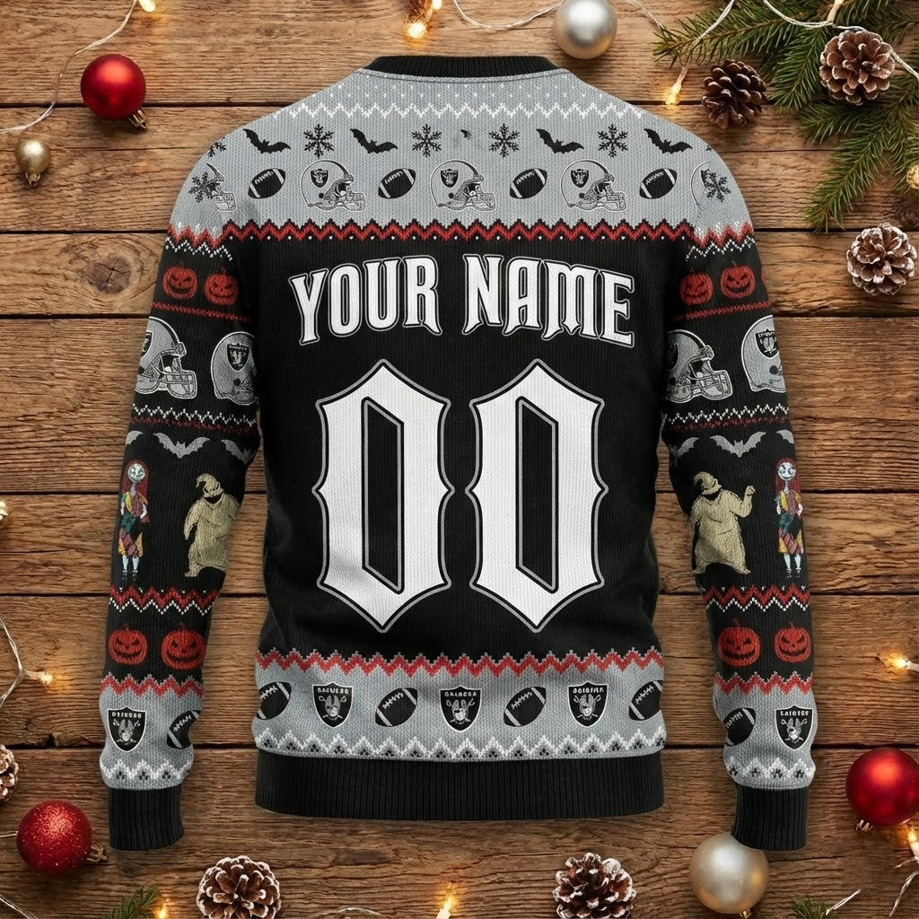 Las Vegas Raiders Nightmare Before Christmas Sweater - Jack Skellington Ugly Christmas Jumper, NFL Fan Gift - LeagueLockerGear