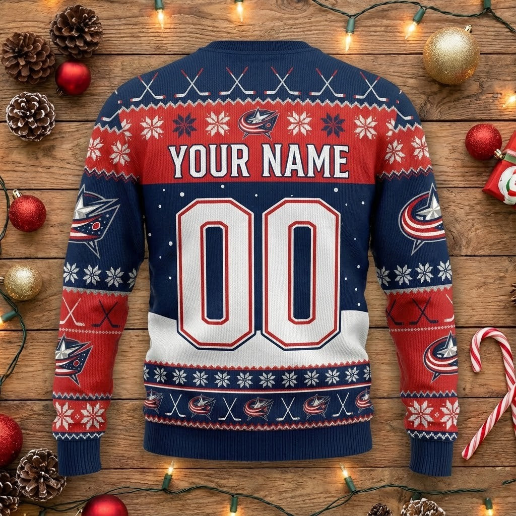 Columbus Blue Jackets Snoopy Christmas Sweater - Peanuts Charlie Brown Ugly NHL Holiday Jumper - LeagueLockerGear