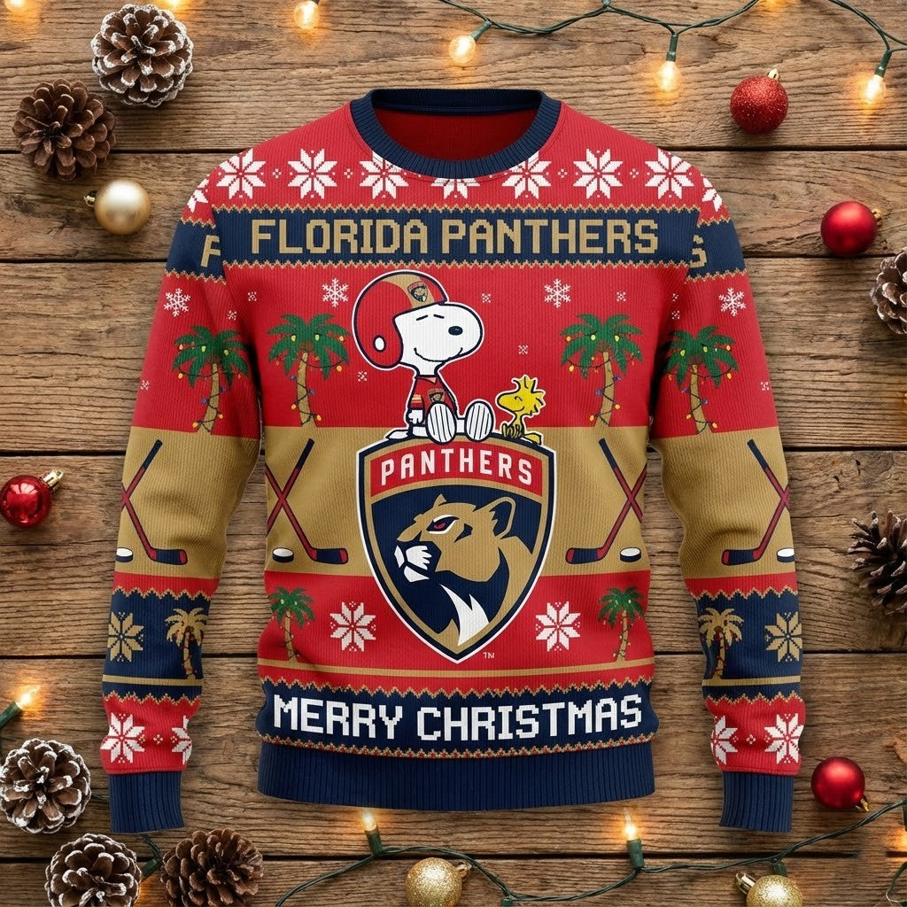 Florida Panthers Snoopy Ugly Christmas Sweater - NHL Hockey Fan Holiday Jumper - LeagueLockerGear
