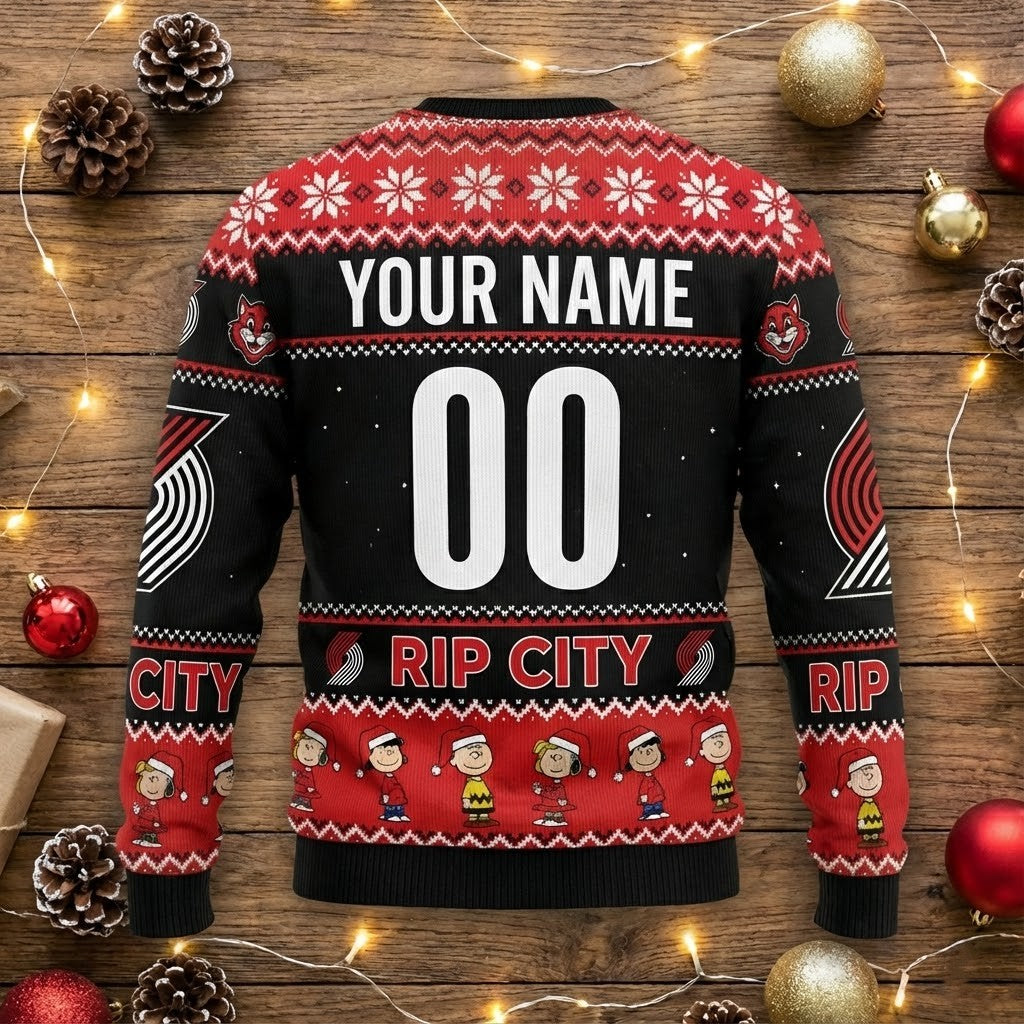 Portland Trail Blazers Snoopy Ugly Christmas Sweater - NBA Peanuts Rip City Holiday Jumper - LeagueLockerGear