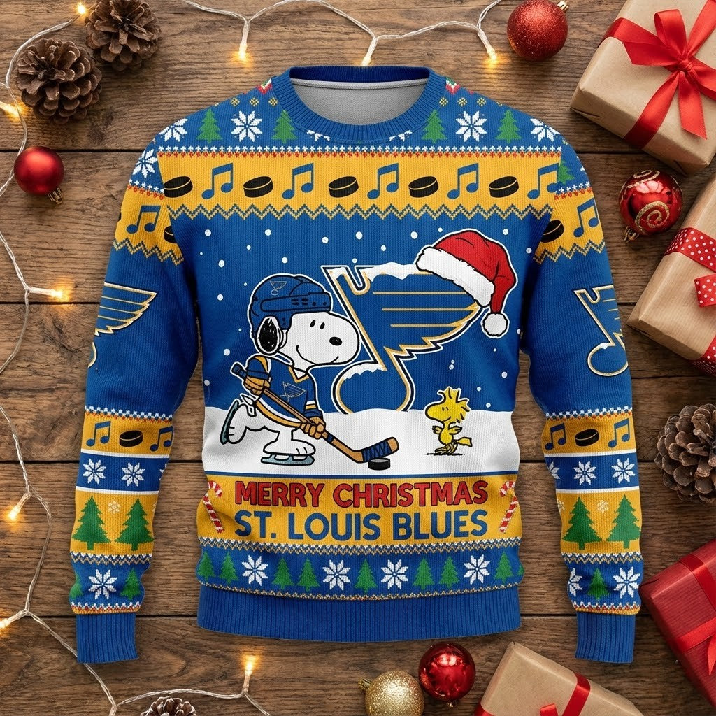 St. Louis Blues Snoopy Christmas Sweater - Peanuts Ugly Sweater NHL Hockey Fan Gift - LeagueLockerGear