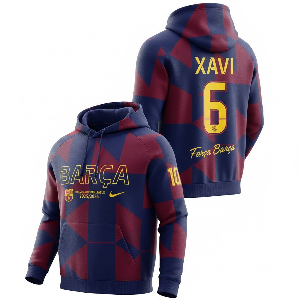 FC Barcelona Xavi 6 Hoodie - Custom Name Number Força Barça Pullover Sweatshirt - LeagueLockerGear