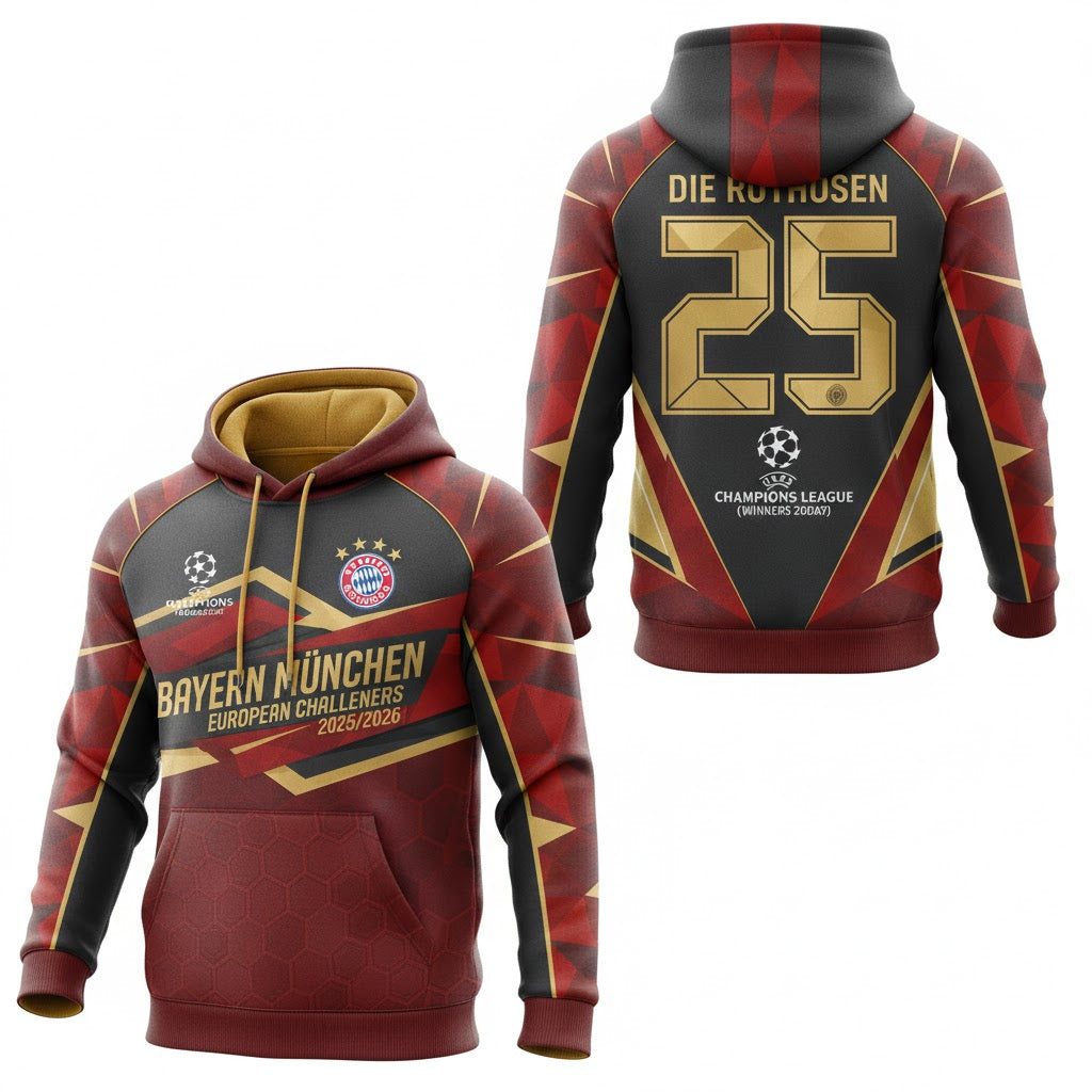 Bayern München Custom Hoodie - 3D All-Over Print Champions League Fan Sportswear - LeagueLockerGear