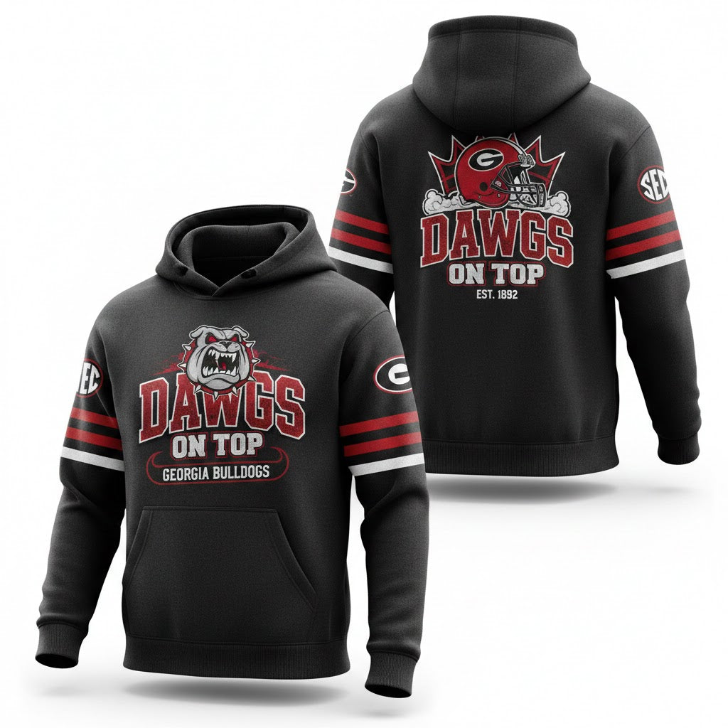 Georgia Bulldogs Dawgs On Top Hoodie - NCAA Football Fan Pullover Sweatshirt - LeagueLockerGear