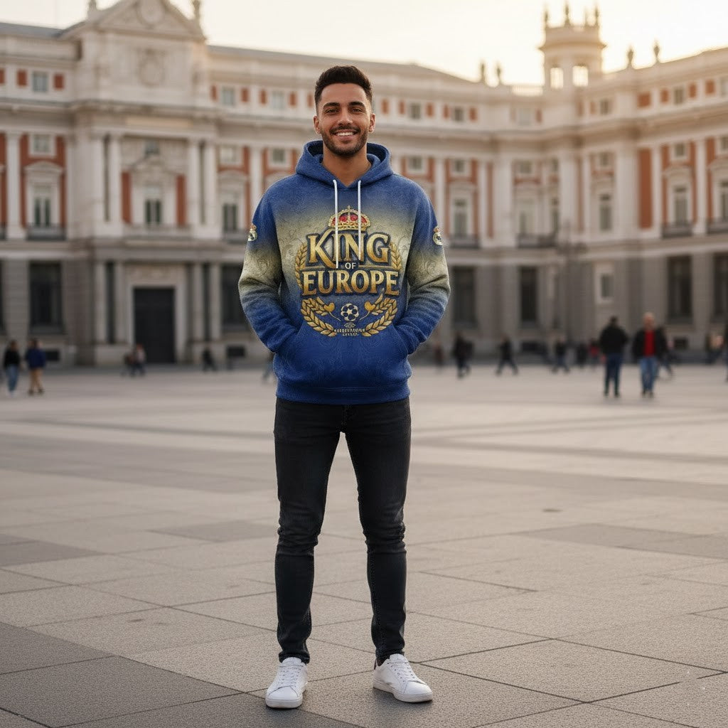 Real Madrid King Of Europe Hoodie - 3D All Over Print 15th Champions League Winners Sweatshirt - LeagueLockerGear
