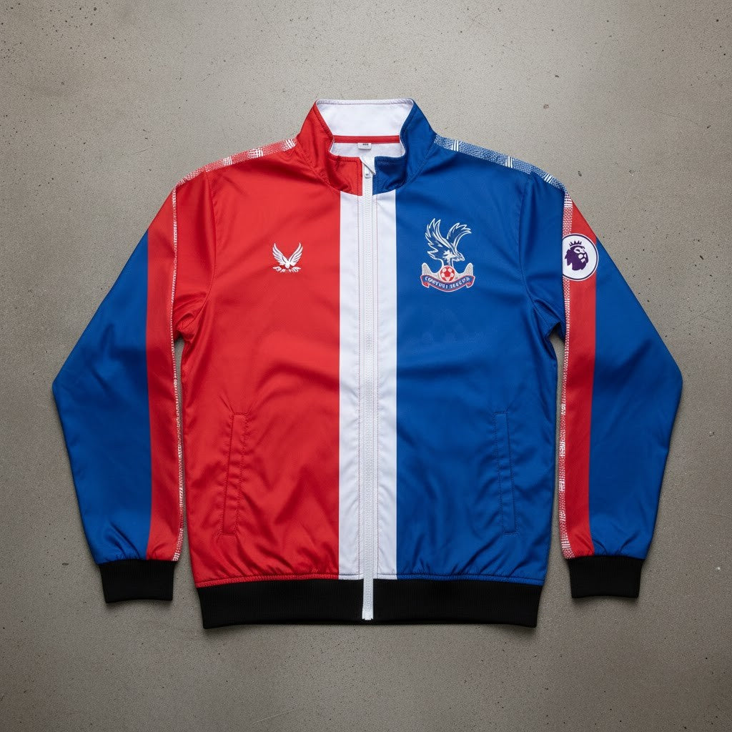 Crystal Palace Football Club Anthem Jacket - Half Red Half Blue Split Design Full Zip Jacket - LeagueLockerGear