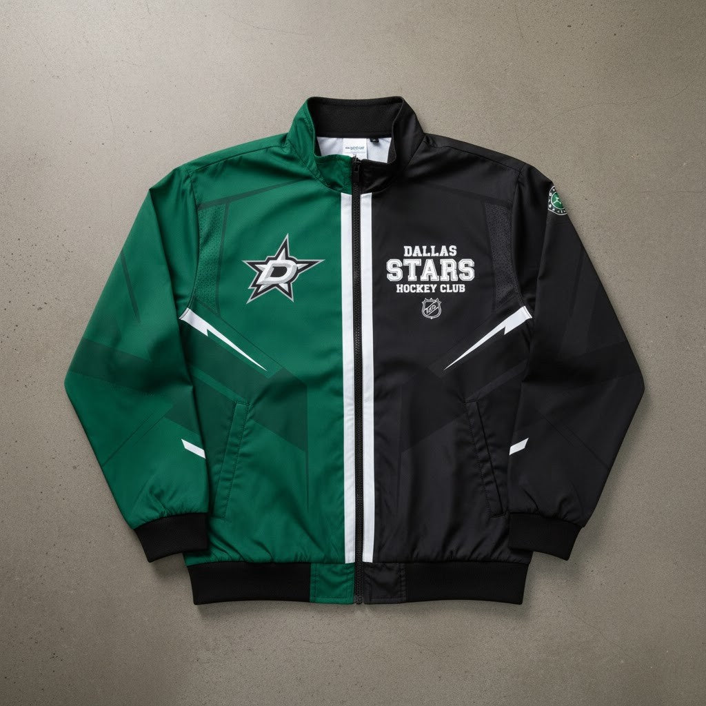 Dallas Stars Hockey Bomber Jacket - Split Color Block Full Zip Sportswear - LeagueLockerGear