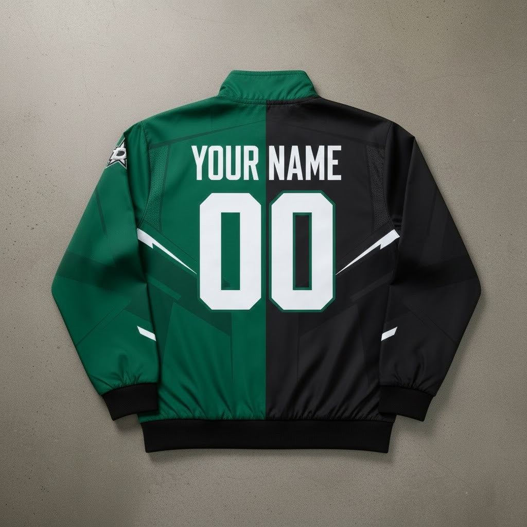 Dallas Stars Hockey Bomber Jacket - Split Color Block Full Zip Sportswear - LeagueLockerGear