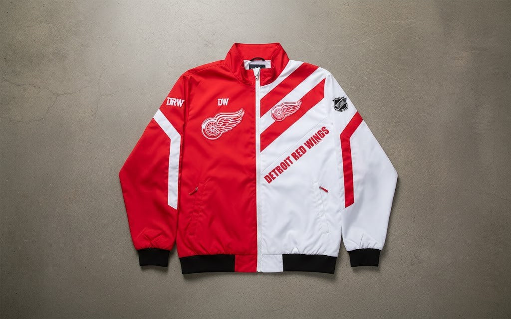 Detroit Red Wings Split Jacket - NHL Hockey Red and White Color Block Bomber - LeagueLockerGear