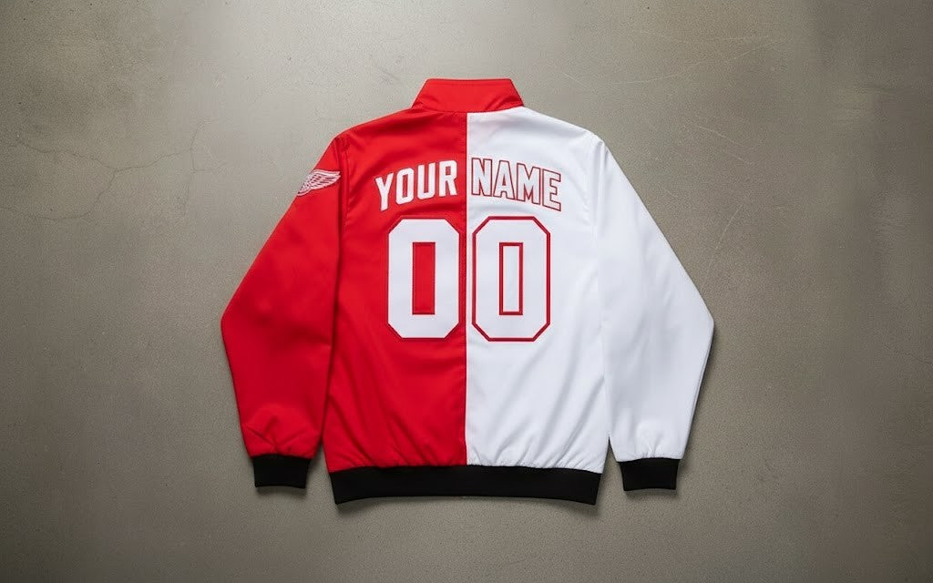 Detroit Red Wings Split Jacket - NHL Hockey Red and White Color Block Bomber - LeagueLockerGear