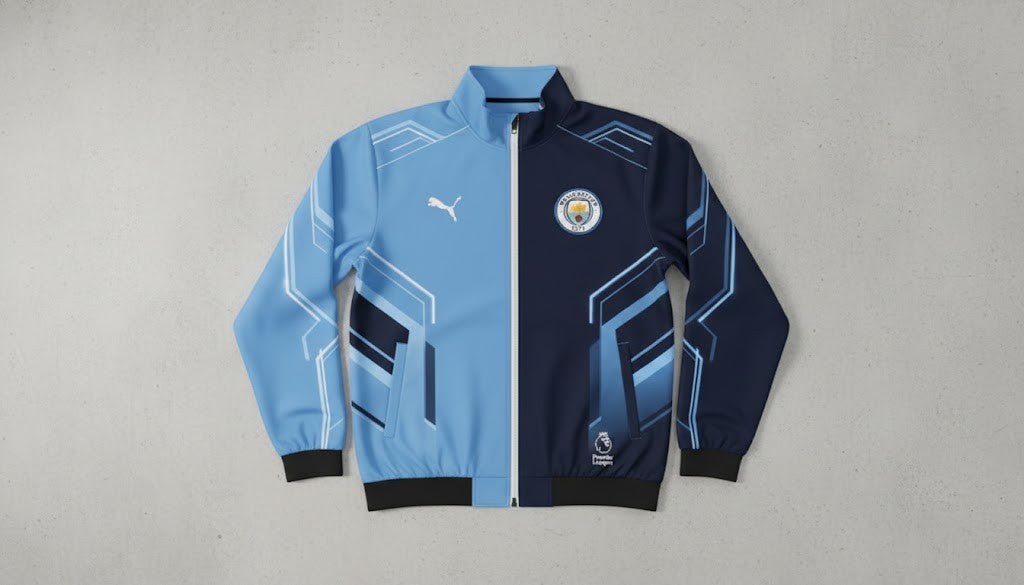 Manchester City Bomber Jacket - Two-Tone Split Design Football Track Top - LeagueLockerGear