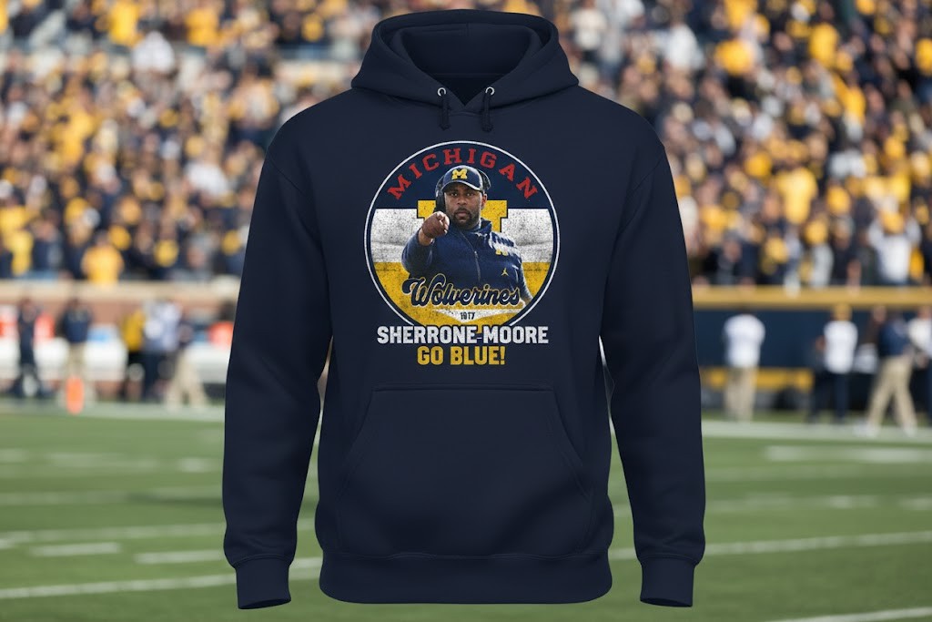 Sherrone Moore Michigan Wolverines Hoodie - Vintage Style Football Coach Tribute, Go Blue Fan Sweatshirt - LeagueLockerGear