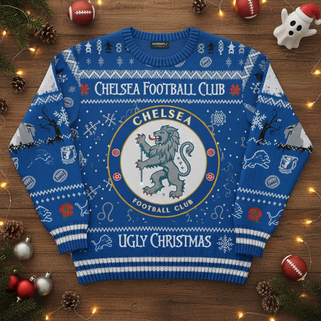 Chelsea Football Club Ugly Christmas Sweater - Knitted Premier League Football Fan Gift Jumper - LeagueLockerGear