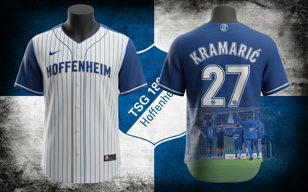 TSG 1899 Hoffenheim Baseball Jersey - Custom Andrej Kramarić #27 Pinstripe Fan Shirt - LeagueLockerGear