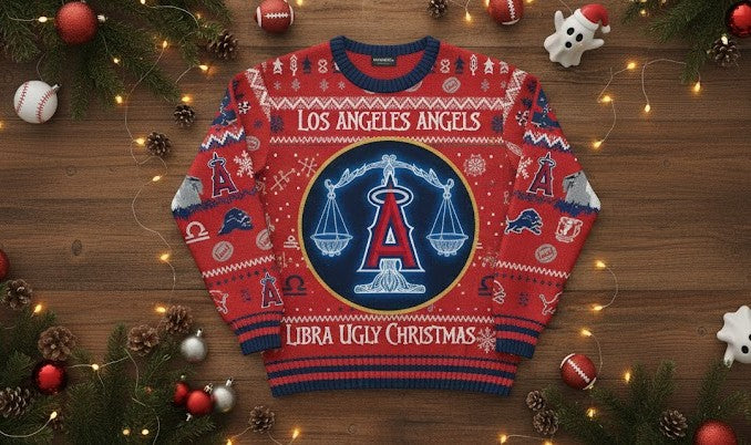 Los Angeles Angels Libra Ugly Christmas Sweater - MLB Zodiac Themed Holiday Jumper - LeagueLockerGear