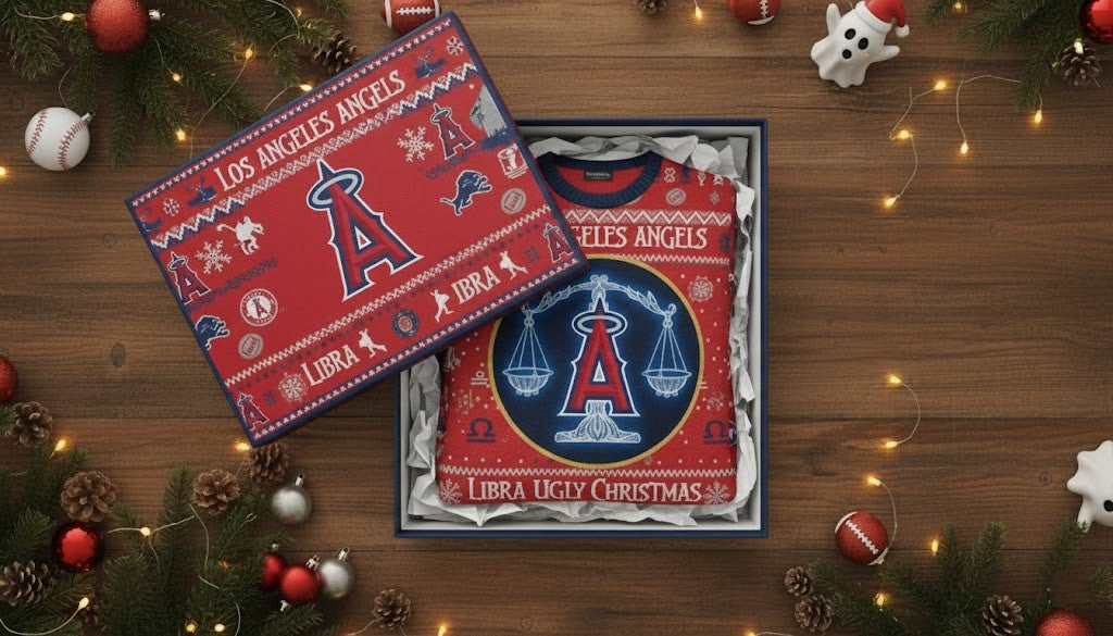 Los Angeles Angels Libra Ugly Christmas Sweater - MLB Zodiac Themed Holiday Jumper - LeagueLockerGear
