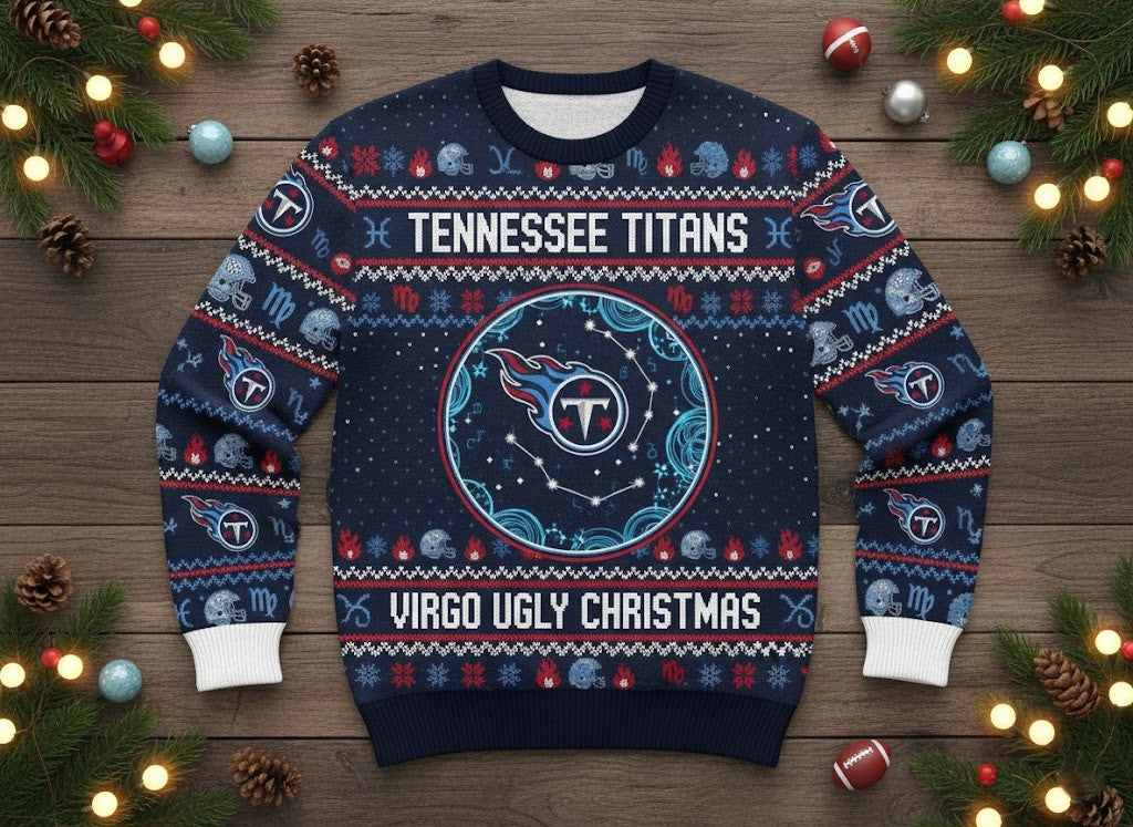 Tennessee Titans Virgo Ugly Christmas Sweater - NFL Football Astrology Zodiac Themed Holiday Gift - LeagueLockerGear