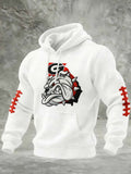 Georgia Bulldogs White Hoodie - Embroidered Mascot with Football Lace Sleeves - LeagueLockerGear