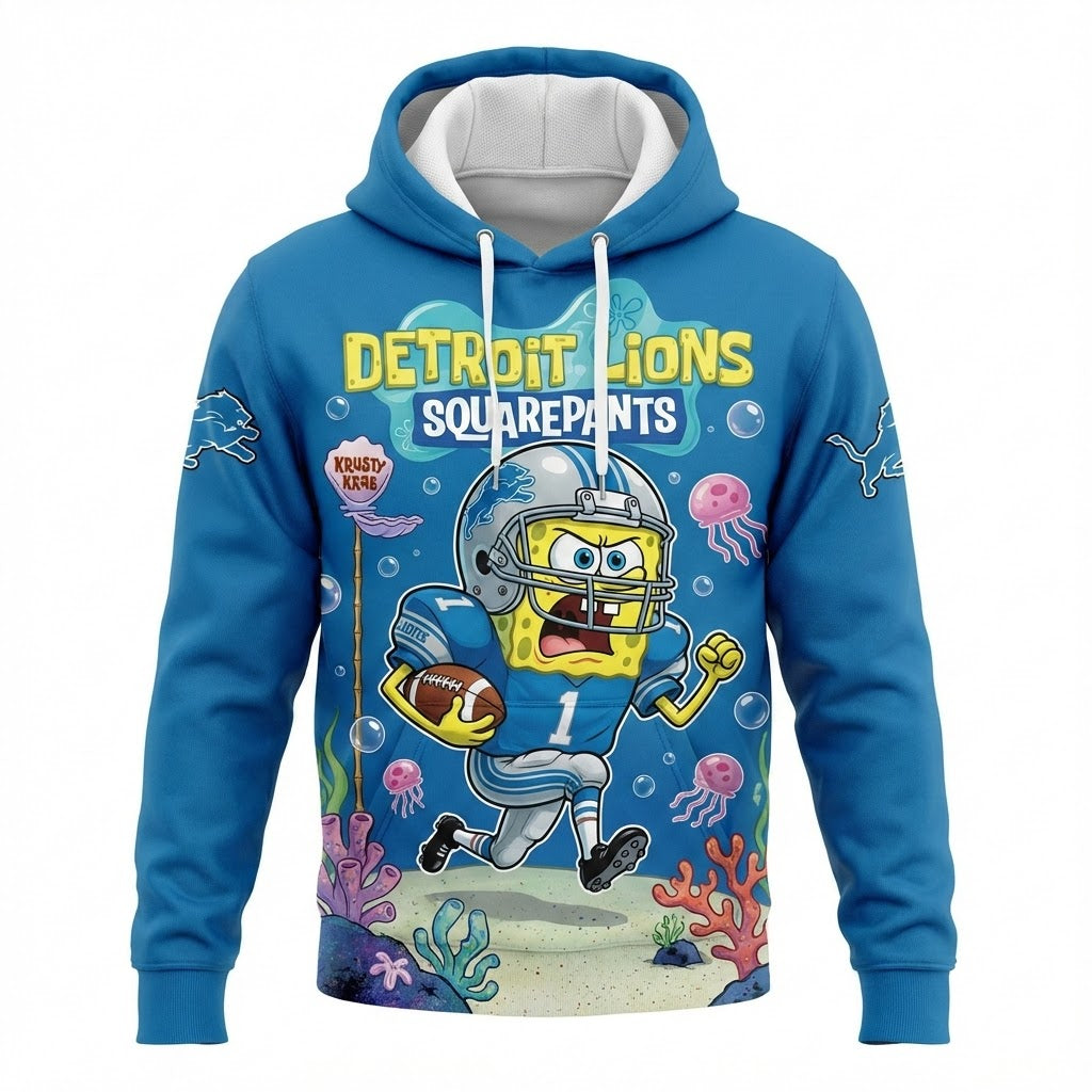 Detroit Lions Spongebob Squarepants Hoodie - 3D All Over Print Cartoon NFL Fan Apparel - LeagueLockerGear