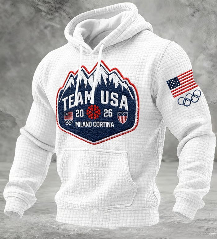 Team USA 2026 Winter Olympics Hoodie - Milano Cortina Embroidered Patch Sweatshirt - LeagueLockerGear