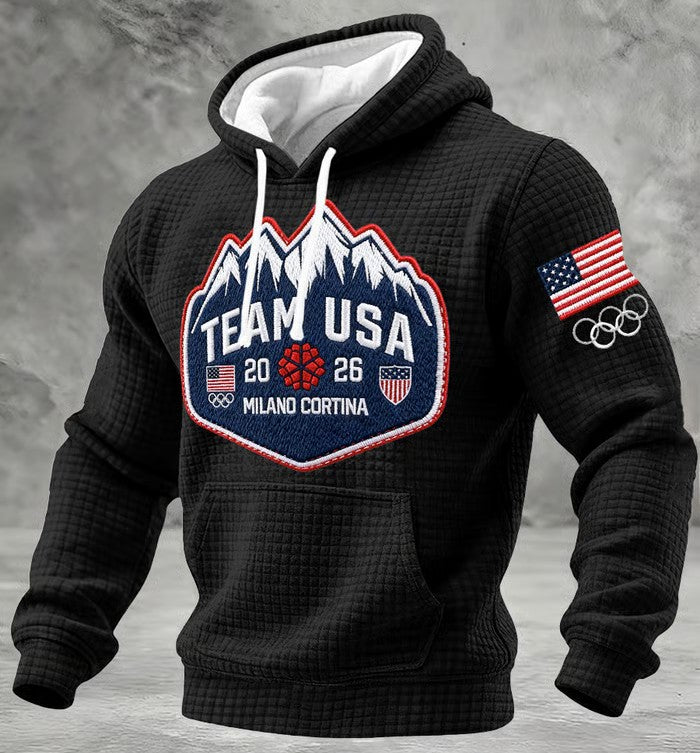 Team USA 2026 Winter Olympics Hoodie - Milano Cortina Embroidered Patch Sweatshirt - LeagueLockerGear