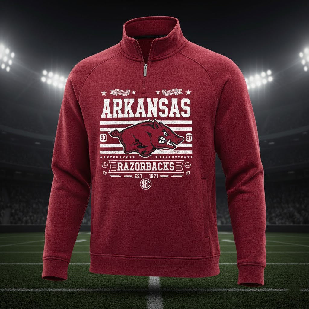 Arkansas Razorbacks Quarter Zip Pullover - Vintage Style SEC Football Fan Sweatshirt - LeagueLockerGear