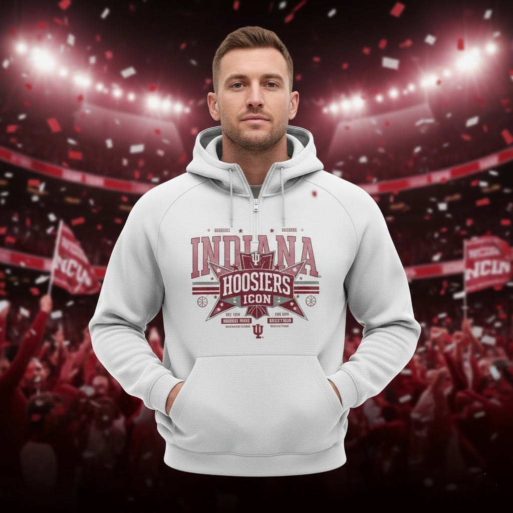 Indiana Hoosiers Basketball Hoodie - Vintage Icon Design Zip-Up Sweatshirt - LeagueLockerGear