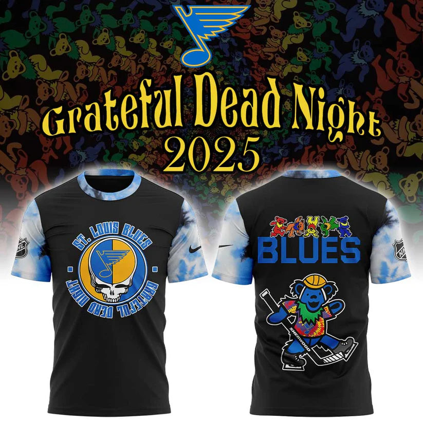 St. Louis Blues Grateful Dead Night Shirt - Special 2025 Edition with Dancing Bear and Stealie Logo - LeagueLockerGear