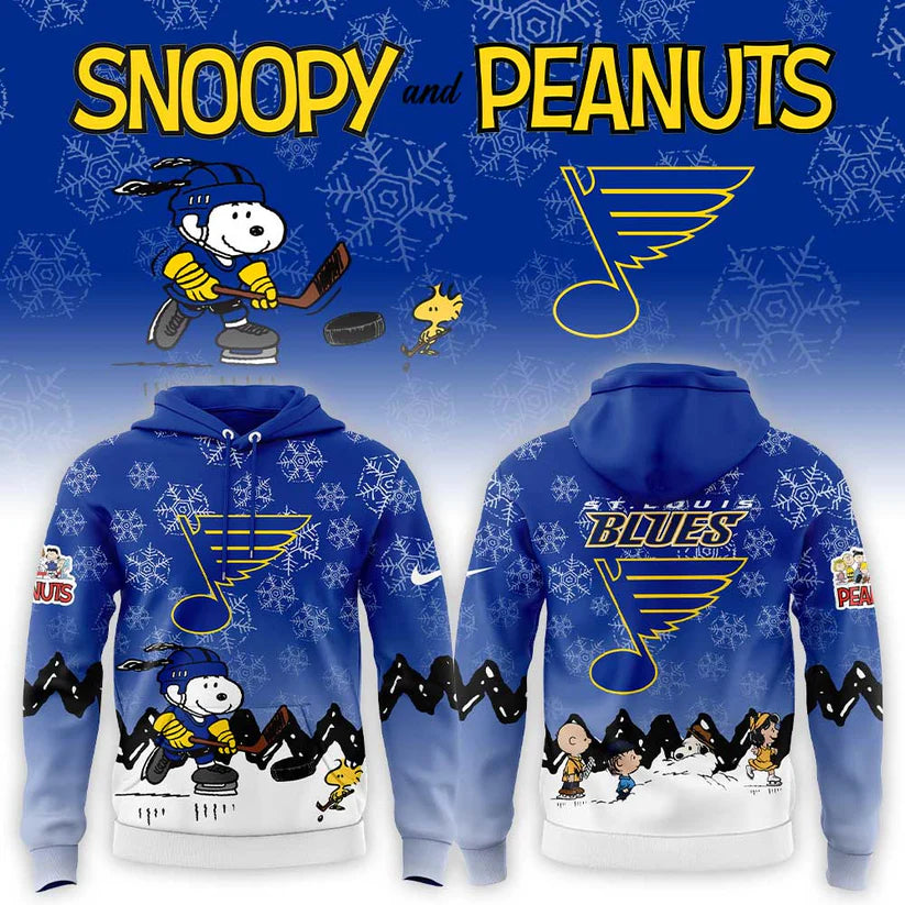 St. Louis Blues Snoopy Peanuts Hoodie - NHL Hockey Christmas Snowflake 3D Hoodie - LeagueLockerGear