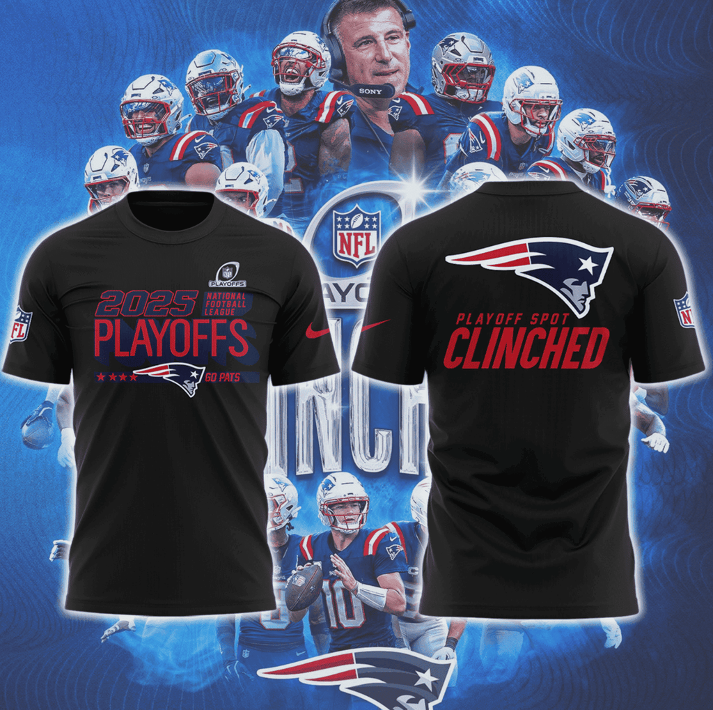 New England Patriots 2025 Playoffs Shirt - Playoff Spot Clinched Graphic T-Shirt - LeagueLockerGear