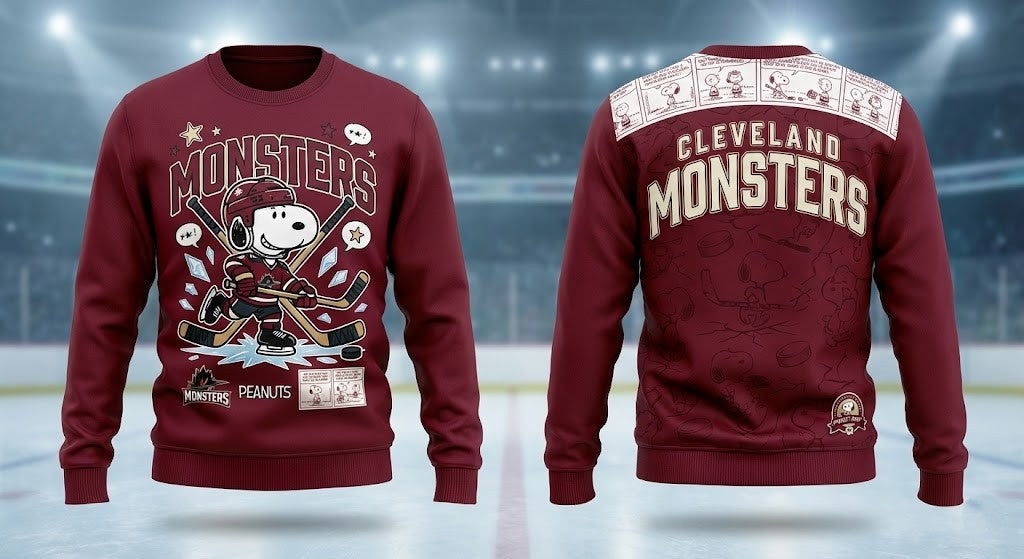 Cleveland Monsters Peanuts Snoopy Sweatshirt - AHL Hockey Fan Cartoon Crewneck - LeagueLockerGear