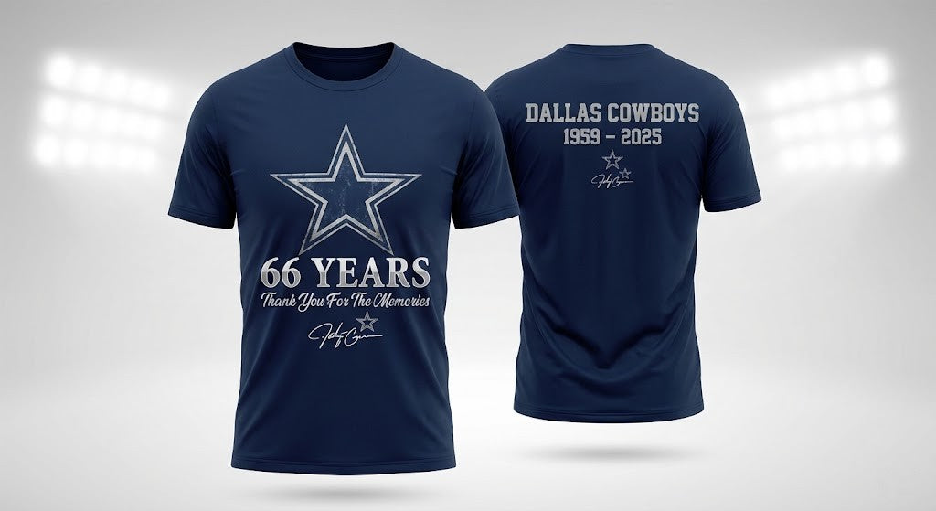 Dallas Cowboys 66th Anniversary T-Shirt - 1959-2025 Thank You For The Memories Tee - LeagueLockerGear