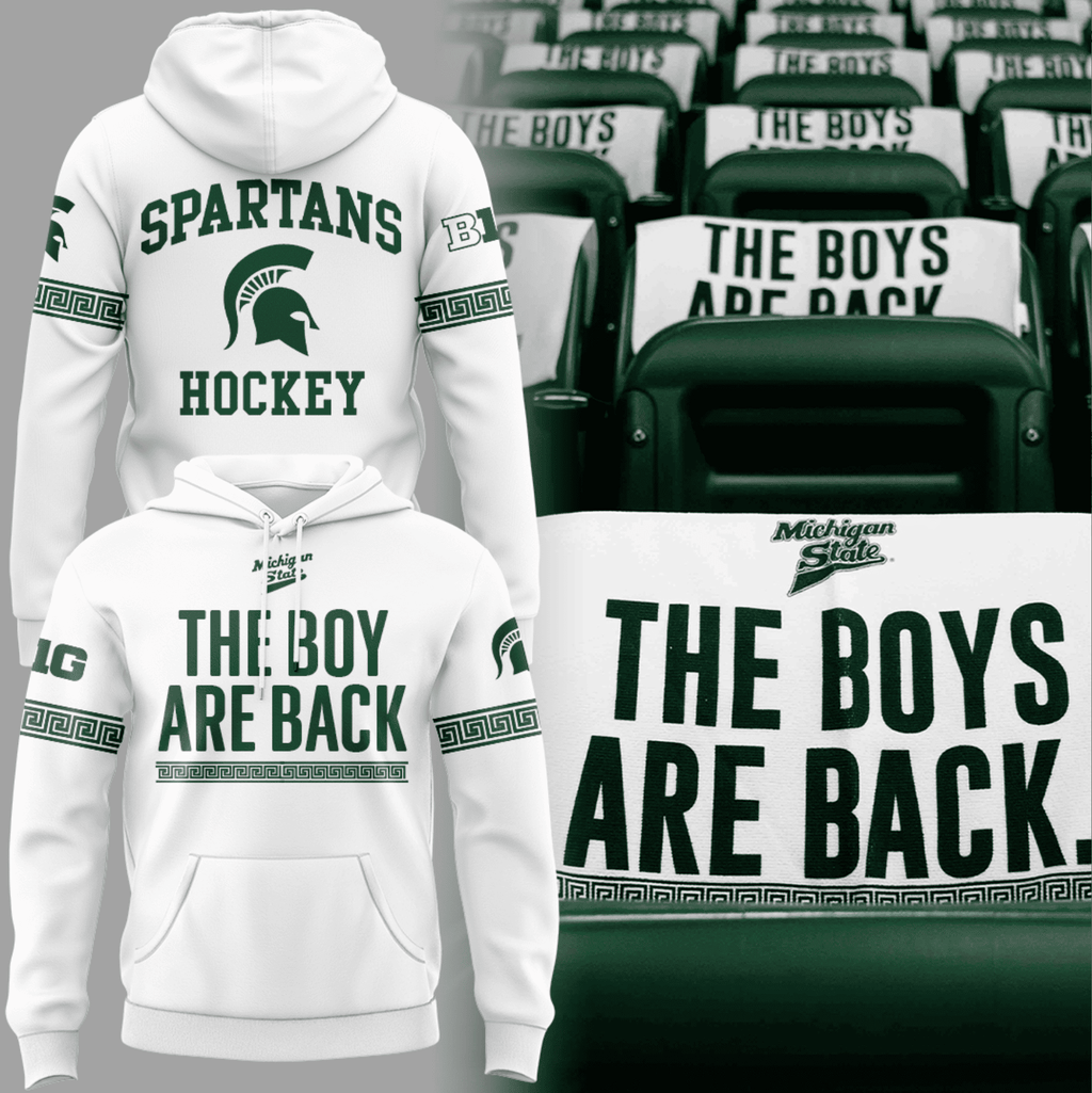 Michigan State Spartans Hockey Hoodie - The Boys Are Back Slogan with Greek Key Pattern Design - LeagueLockerGear