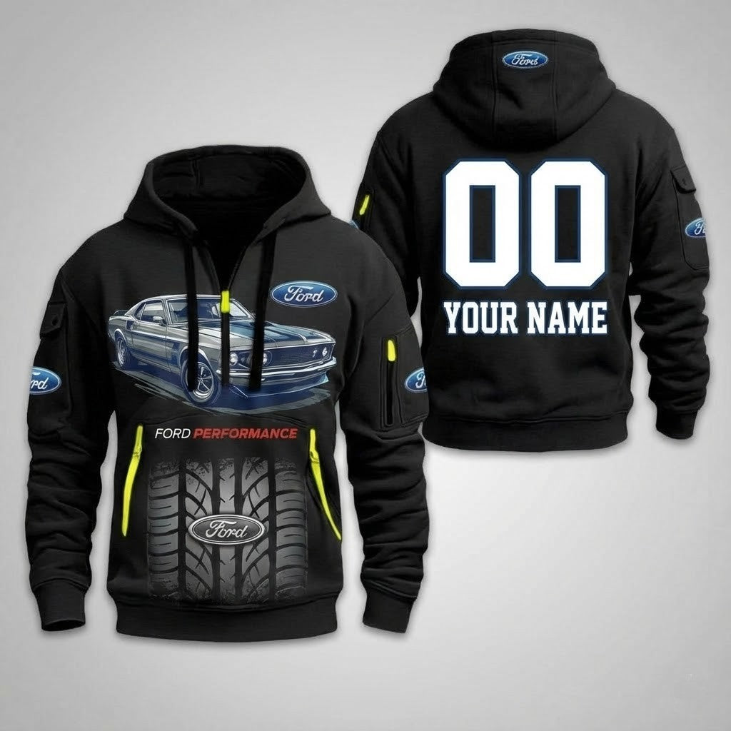 Custom Ford Mustang 3D Graphic Quater-Zip Hoodie - LeagueLockerGear