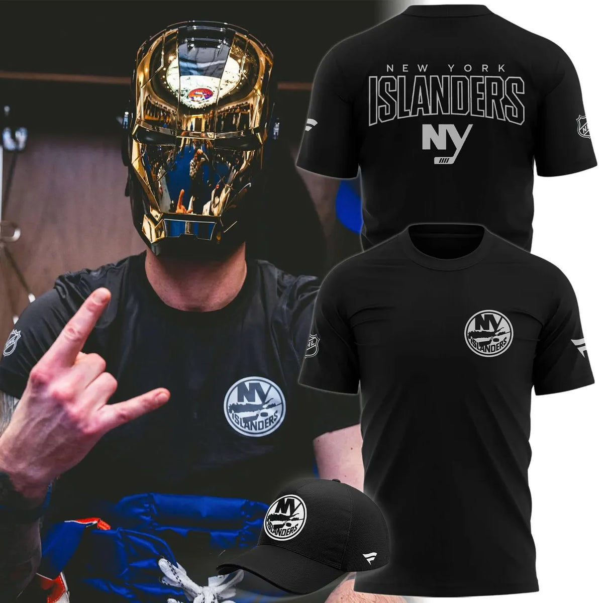 New York Islanders Apparel Set - Black T-Shirt and Cap Combo - LeagueLockerGear