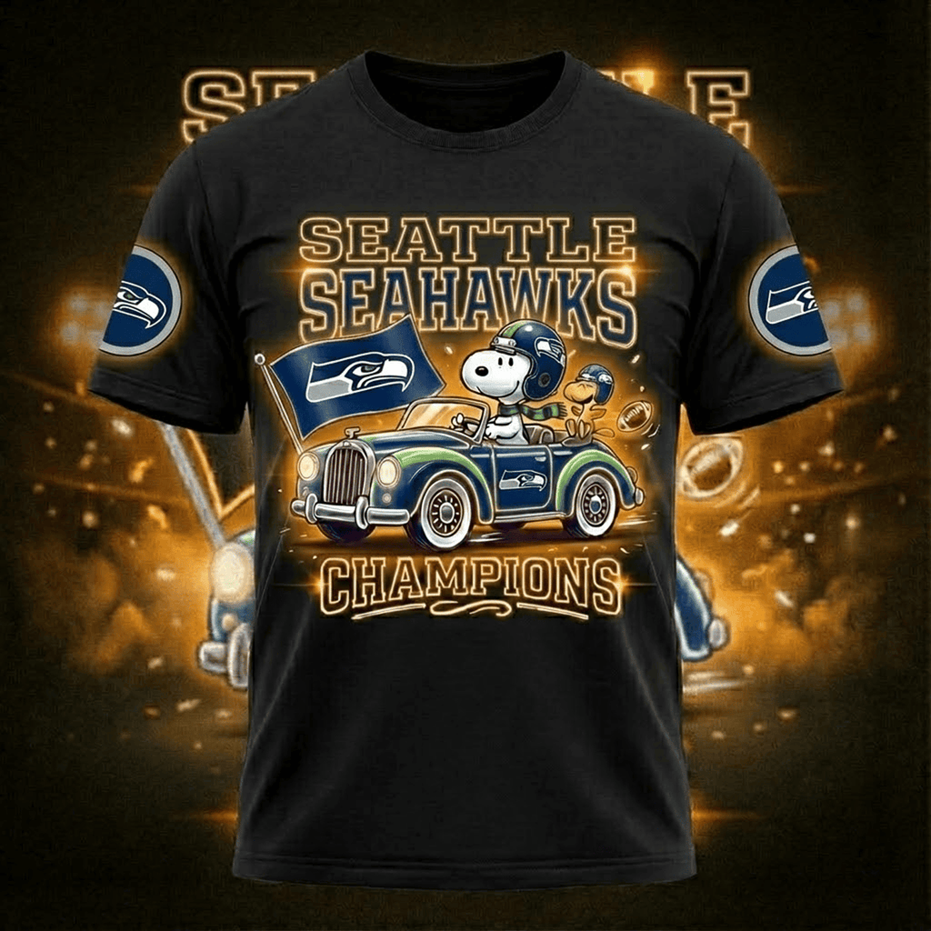 Seattle Seahawks Snoopy Champions T-Shirt - LeagueLockerGear