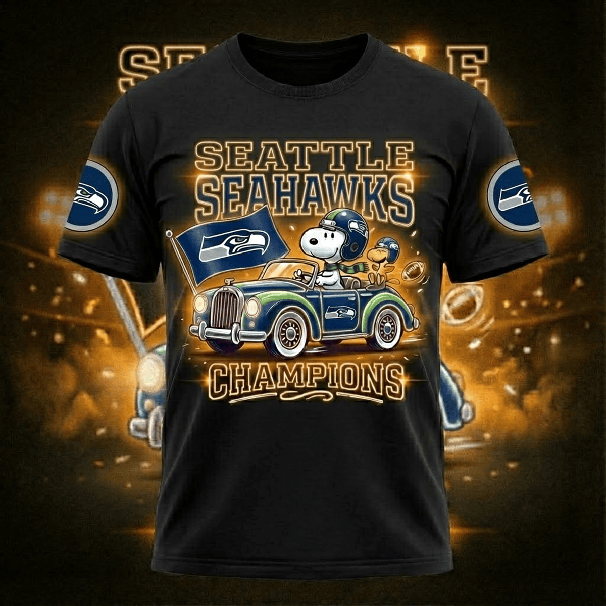 Seattle Seahawks Snoopy Champions T-Shirt - LeagueLockerGear