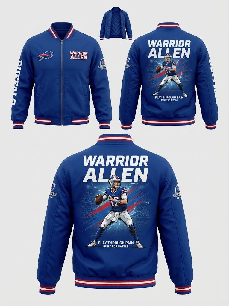 Buffalo Bills Josh Allen Bomber Jacket - Men's Warrior Tribute Bomber Jacket - LeagueLockerGear