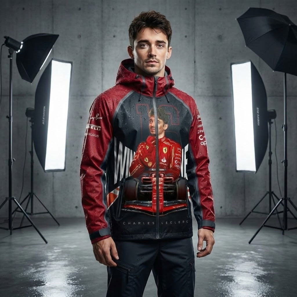 Charles Leclerc Formula 1 Jacket - Scuderia Ferrari 3D Graphic Hooded Rain Jacket - LeagueLockerGear