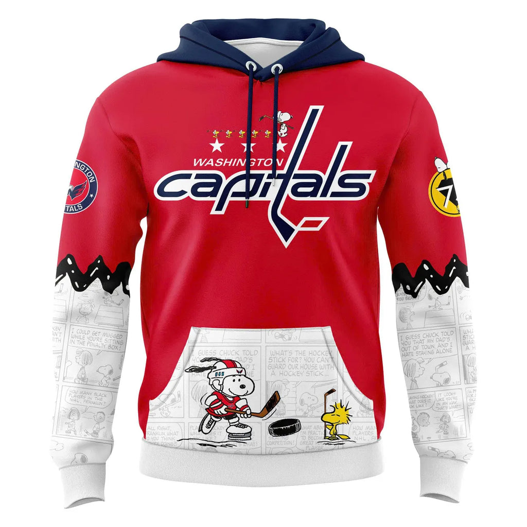 Washington Capitals Peanuts Hoodie - Snoopy Hockey 3D Apparel - LeagueLockerGear